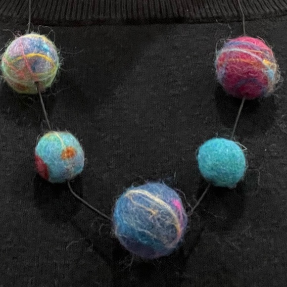 Multi Colored Handmade Wool Felted Ball Necklaces (Statement Jewelry) - Picture 2 of 6